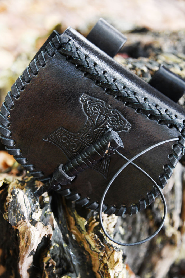 Leather Thor's hammer bag, black