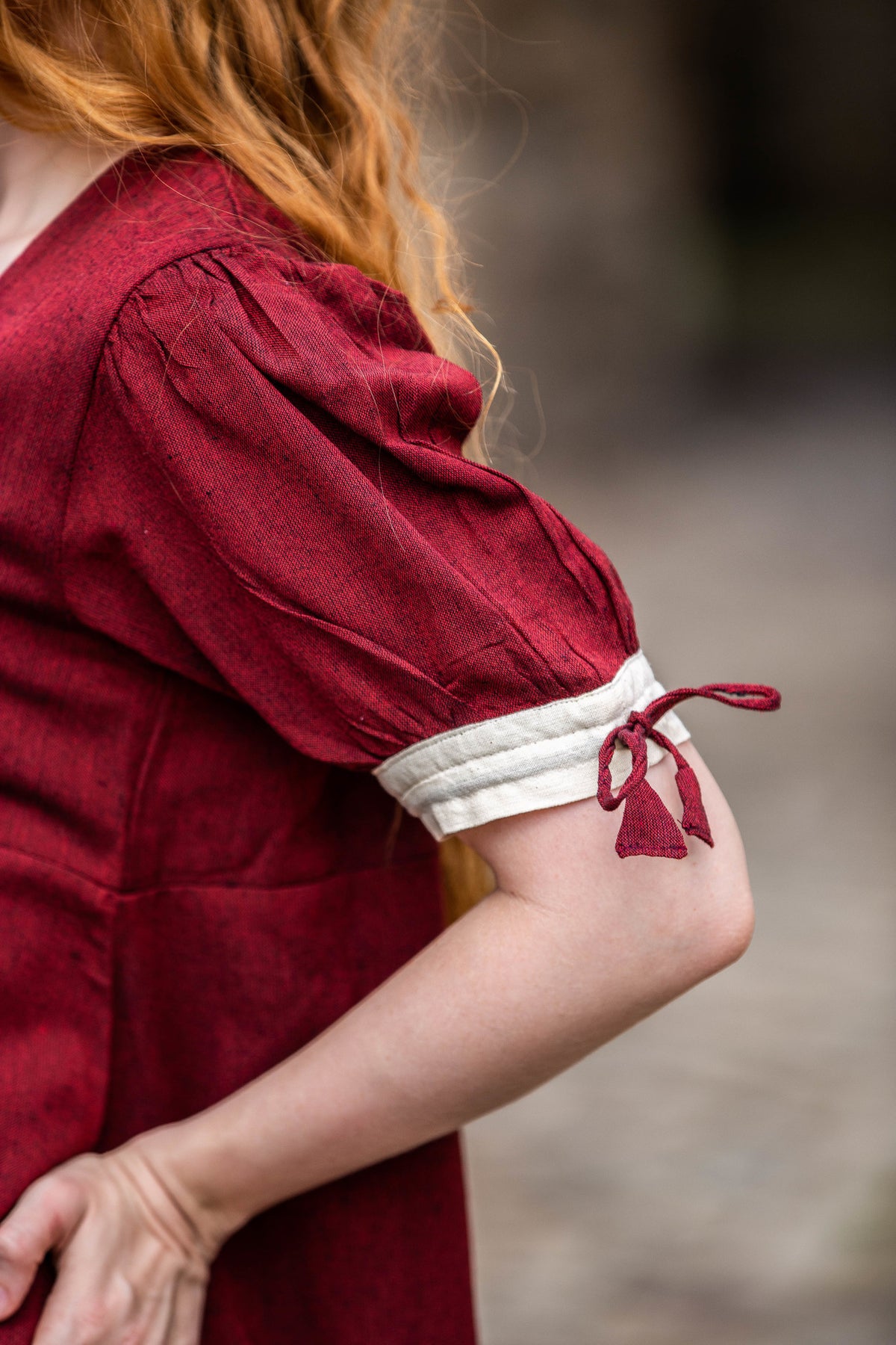 Renaissance summer dress Denise, red-natural