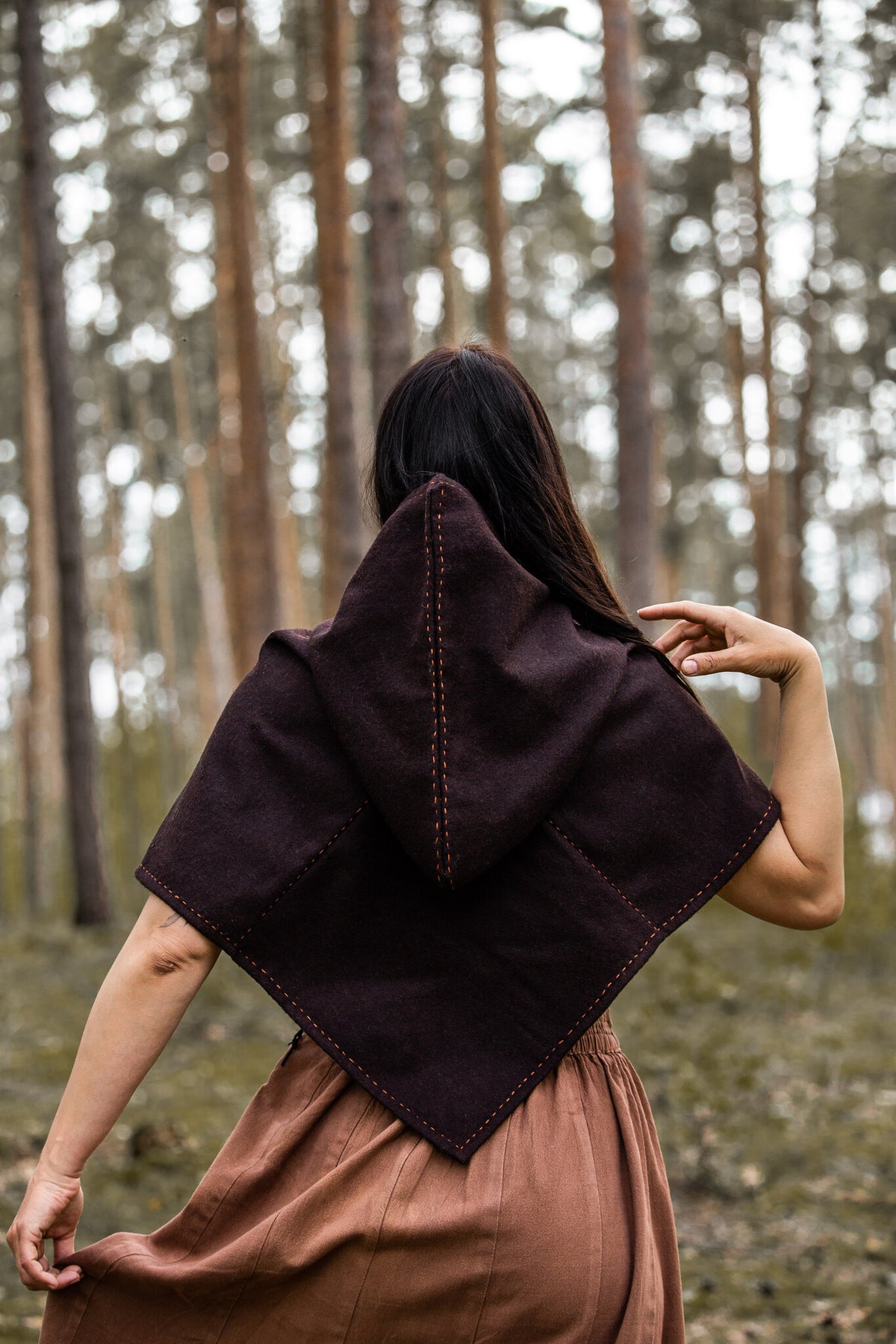 Skjoldehamn hood Halfdan, brown, wool mix