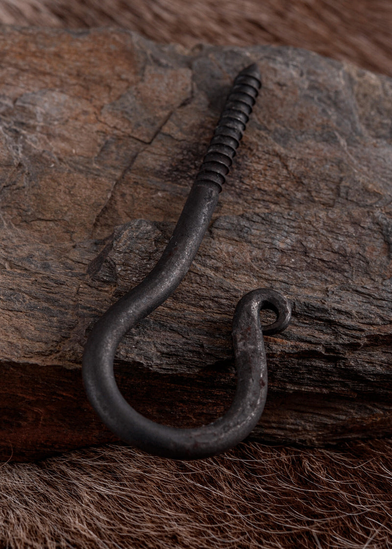 Hand-forged steel screw hook