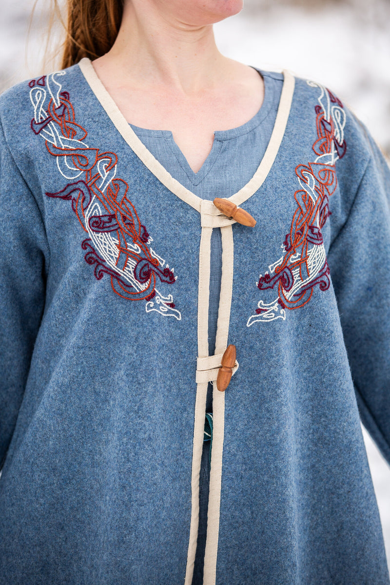 Wikinger Kaftan Skadi, blau, Wollmischung