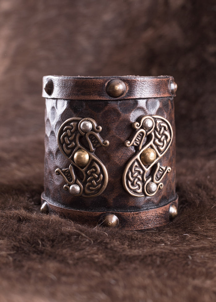 Viking bracelet with dragons, leather