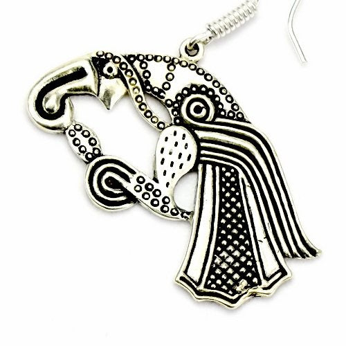 Earrings Germanic raven, silvered bronze