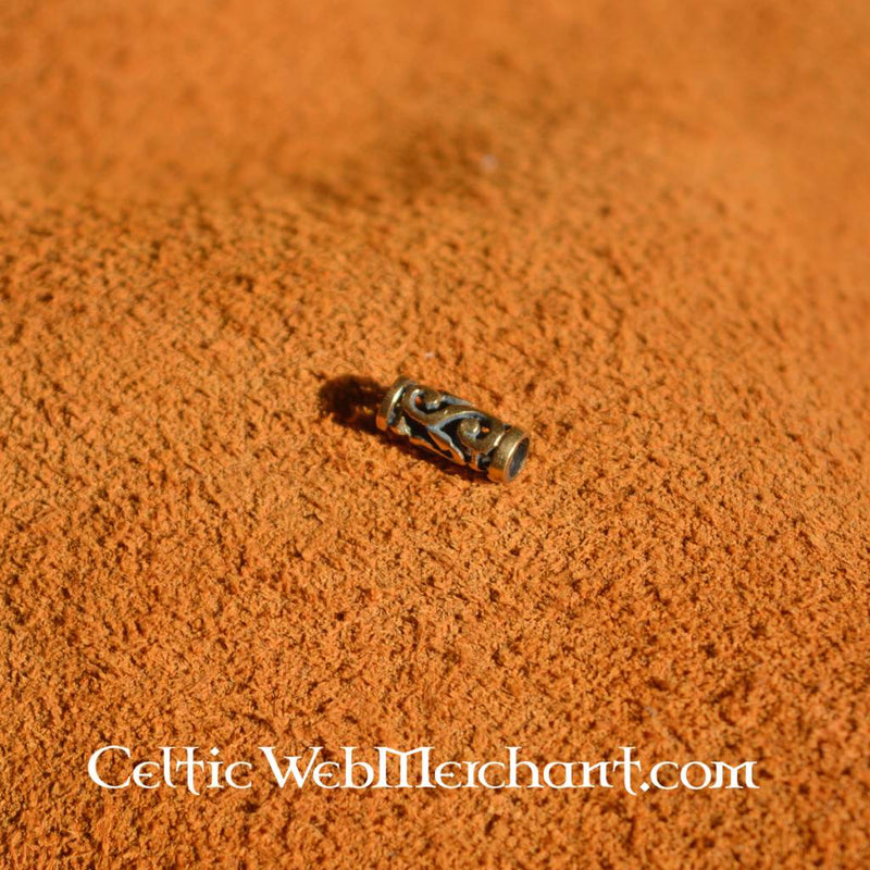 Podłużny koralik do brody z motywami spiralnymi, brąz