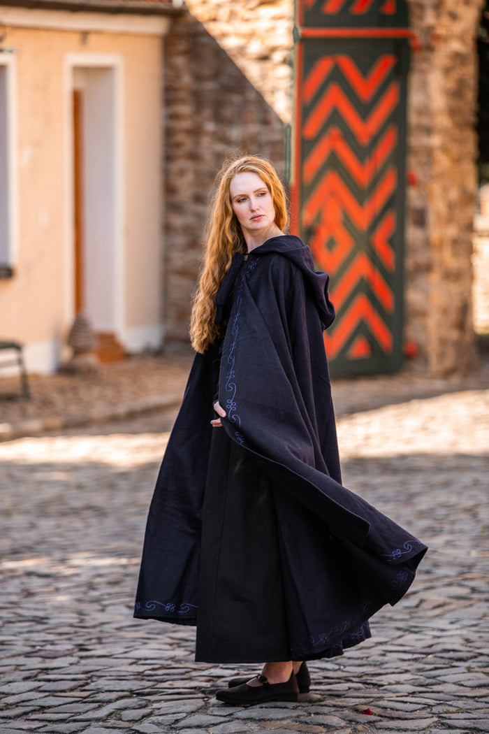 Embroidered cloak Damia, blue, wool mix
