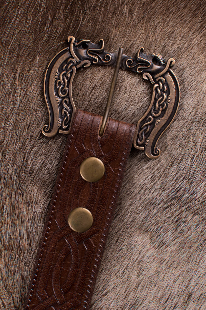 Celtic leather belt, 170 cm, brown