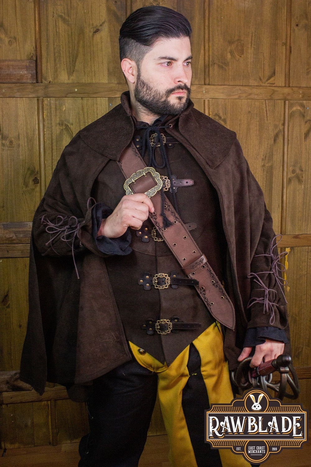 Mandilion, musketeer cloak Agrippa, split leather, brown