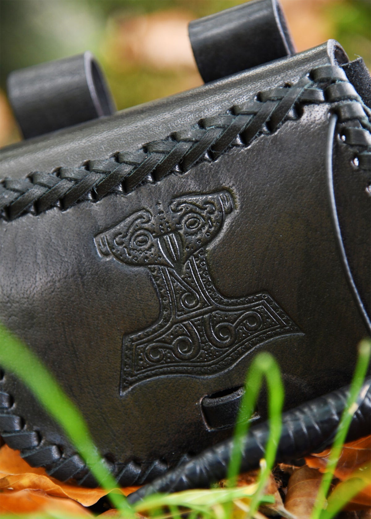 Leather Thor's hammer bag, black