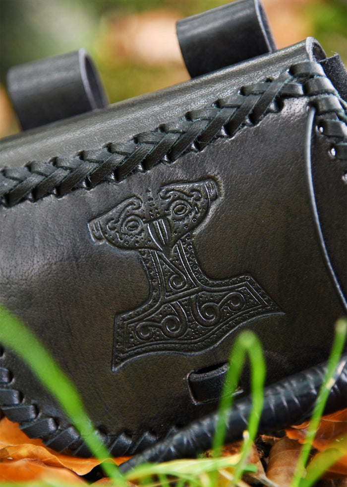 Leather Thor's hammer bag, black
