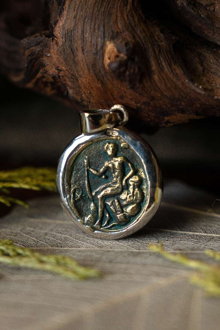 Coin pendant Zeus, sterling silver