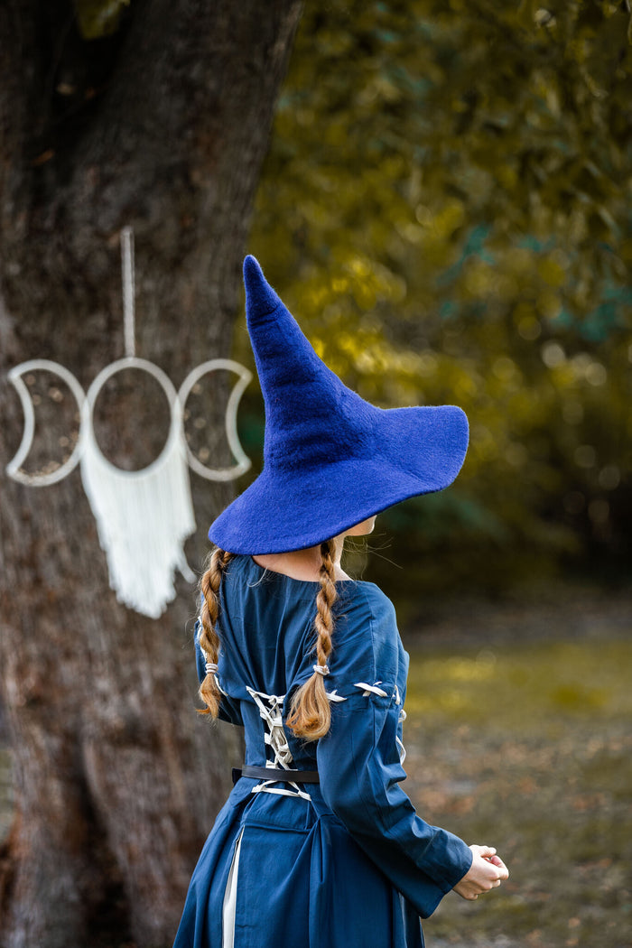 Witch hat, wool felt, blue