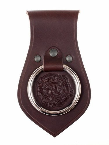 Leather weapon holder for belt Viking motif, brown