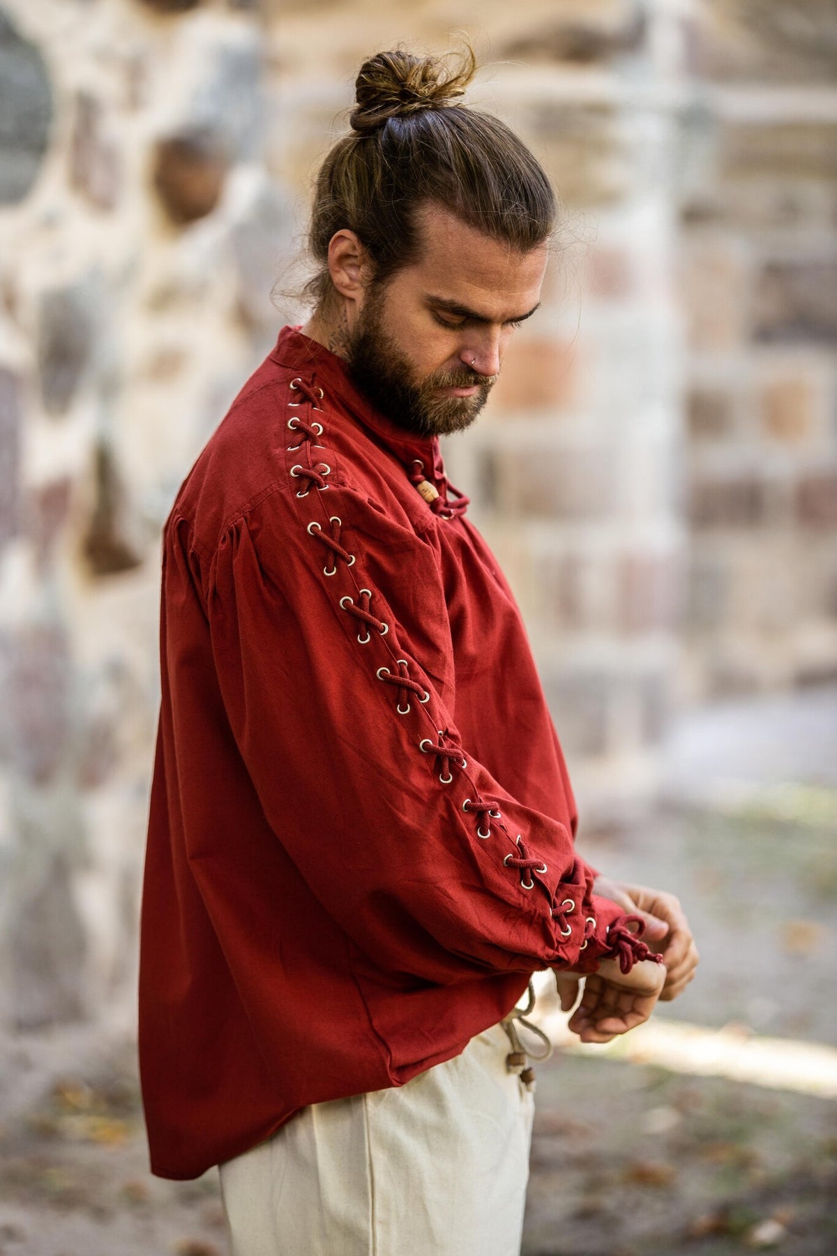 Pirate shirt with laces, red