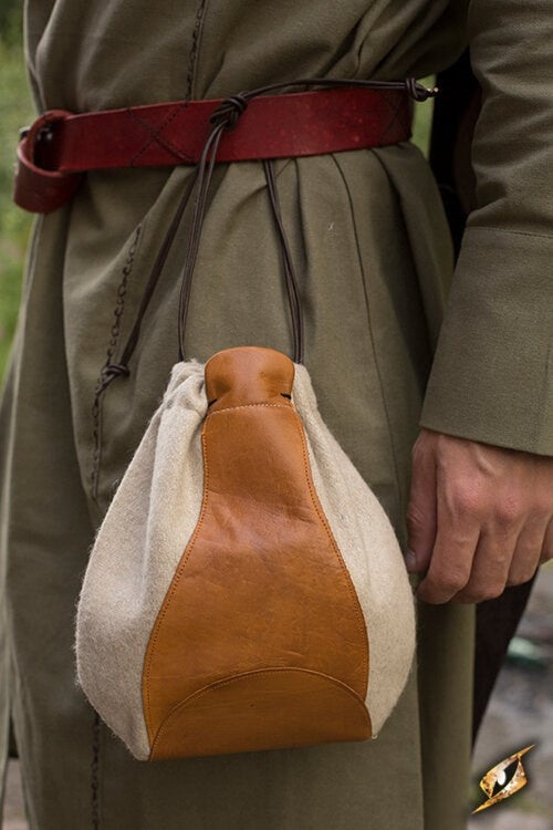 Wool-leather pouch, beige-brown
