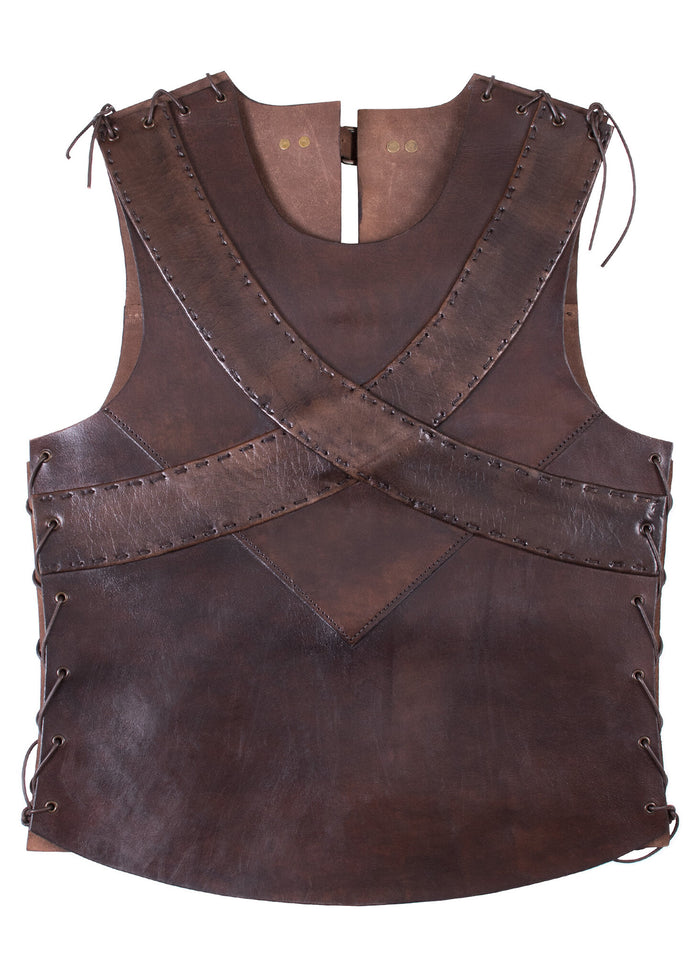 Leather torso armour with cross, brown