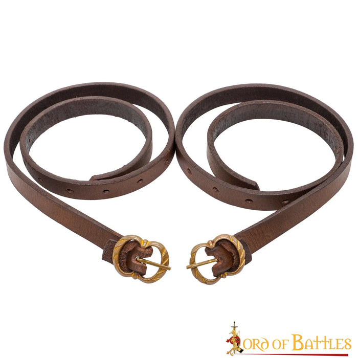 Medieval leather garters, brown