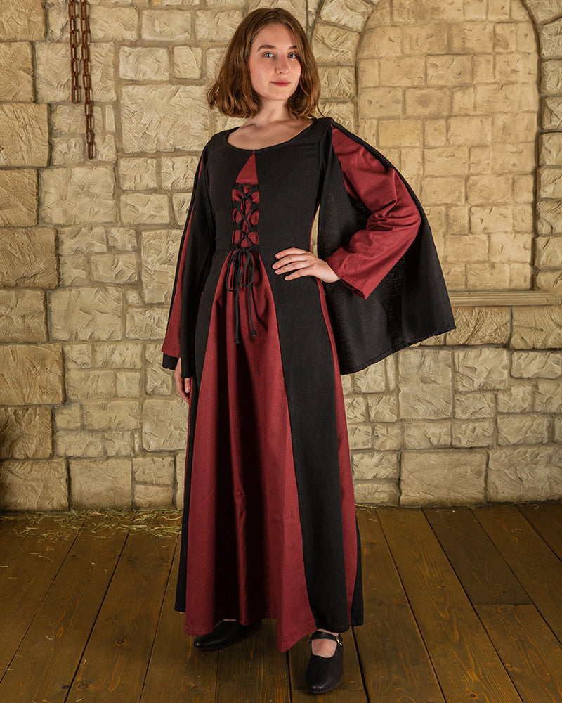 Medieval dress Jasione, black/burgundy