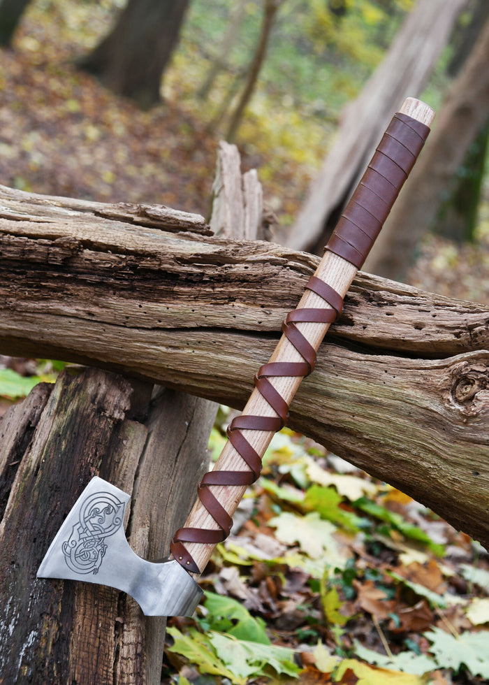 Viking axe, type D, engraved, semi-sharp