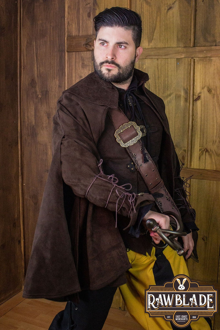 Mandilion, musketeer cloak Agrippa, split leather, brown