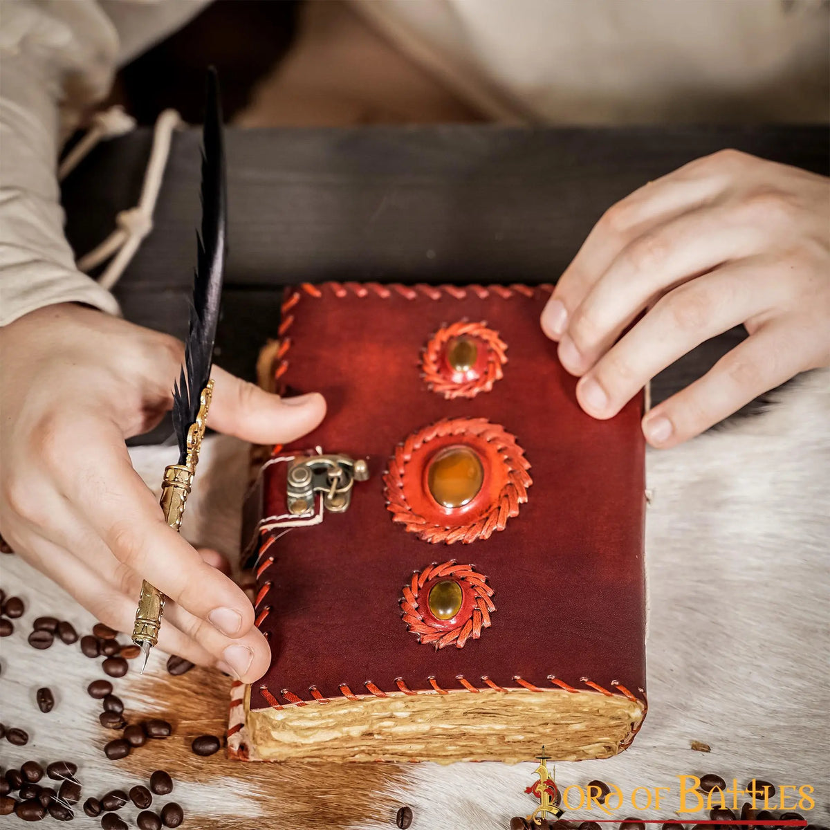 Leather diary with stones