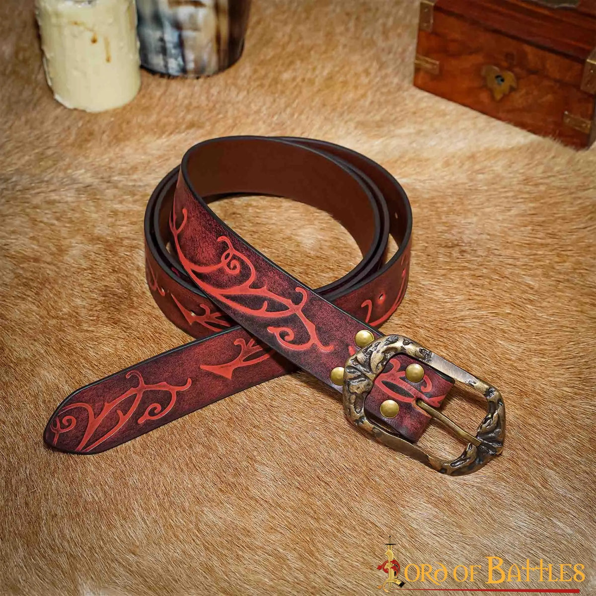 Leather belt Aranel, Red