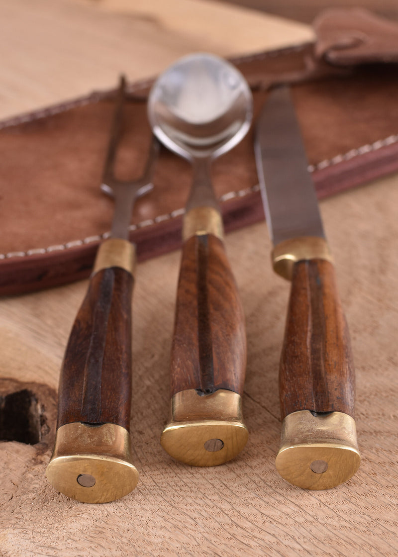 Ensemble de couverts en bois avec étui, acier inoxydable