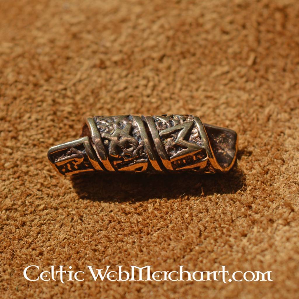 Beard bead with runic inscription, bronze