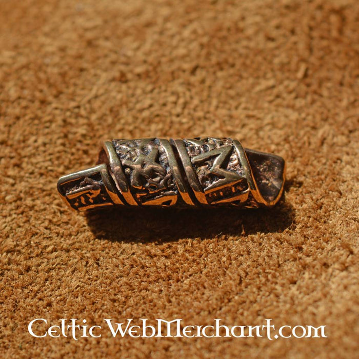 Beard bead with runic inscription, bronze