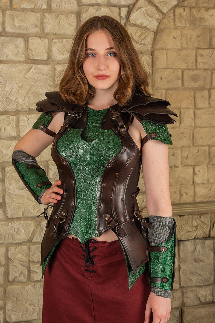Leather ladies' armour Morgana, brown-green