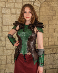 Leather ladies' armour Morgana, brown-green