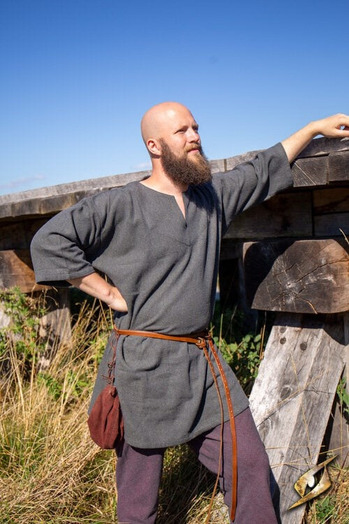 Viking tunic Arvis, herringbone pattern, Ranger grey