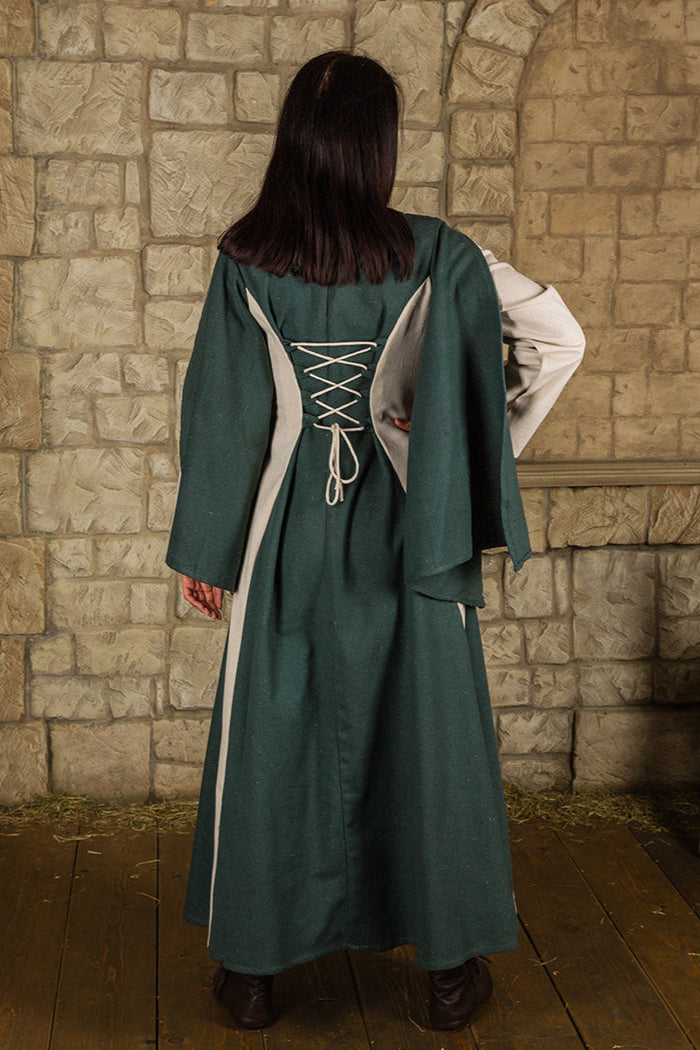 Medieval dress Jasione, green/cream