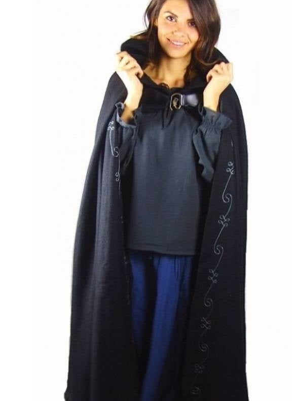 Embroidered cloak Damia with clasp, wool blend, brown