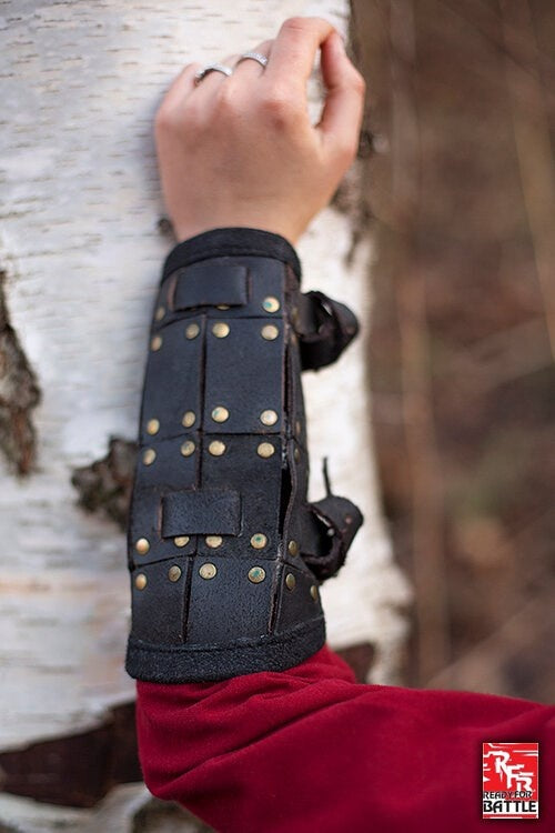 Fighter leather bracers, forearm guards, black