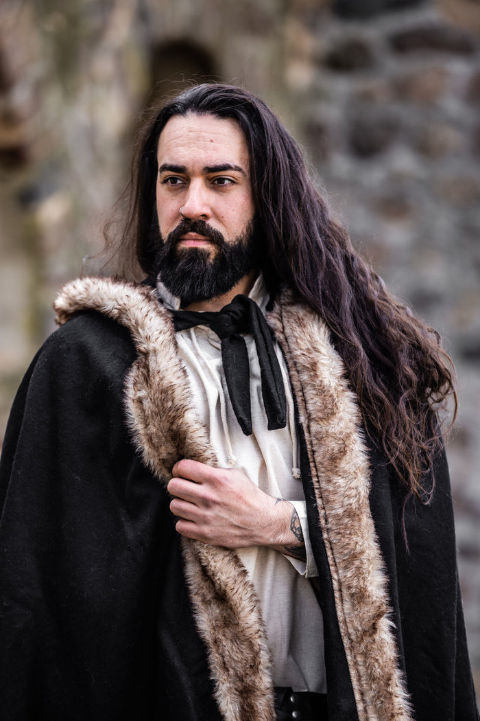 Viking cloak Fjell, black, wool mix