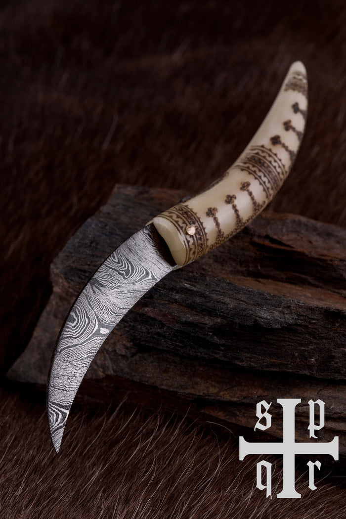 Viking folding knife damascus, semi-sharp