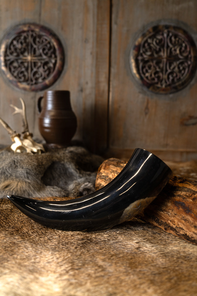 Engraved drinking horn Vegvisir with relief, 300-500 ml