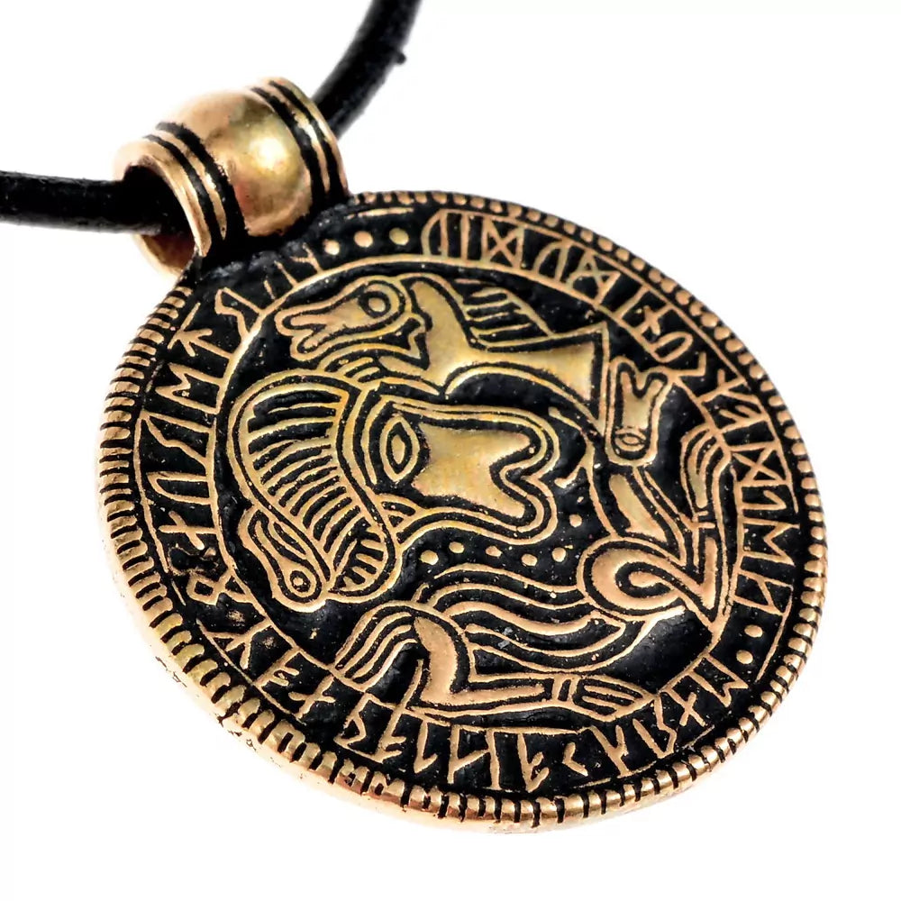 Vendel bracteate amulet Tjurko, bronze