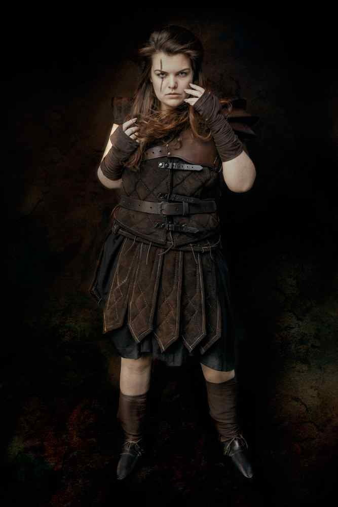 Leather gambeson skirt Tenebra, brown