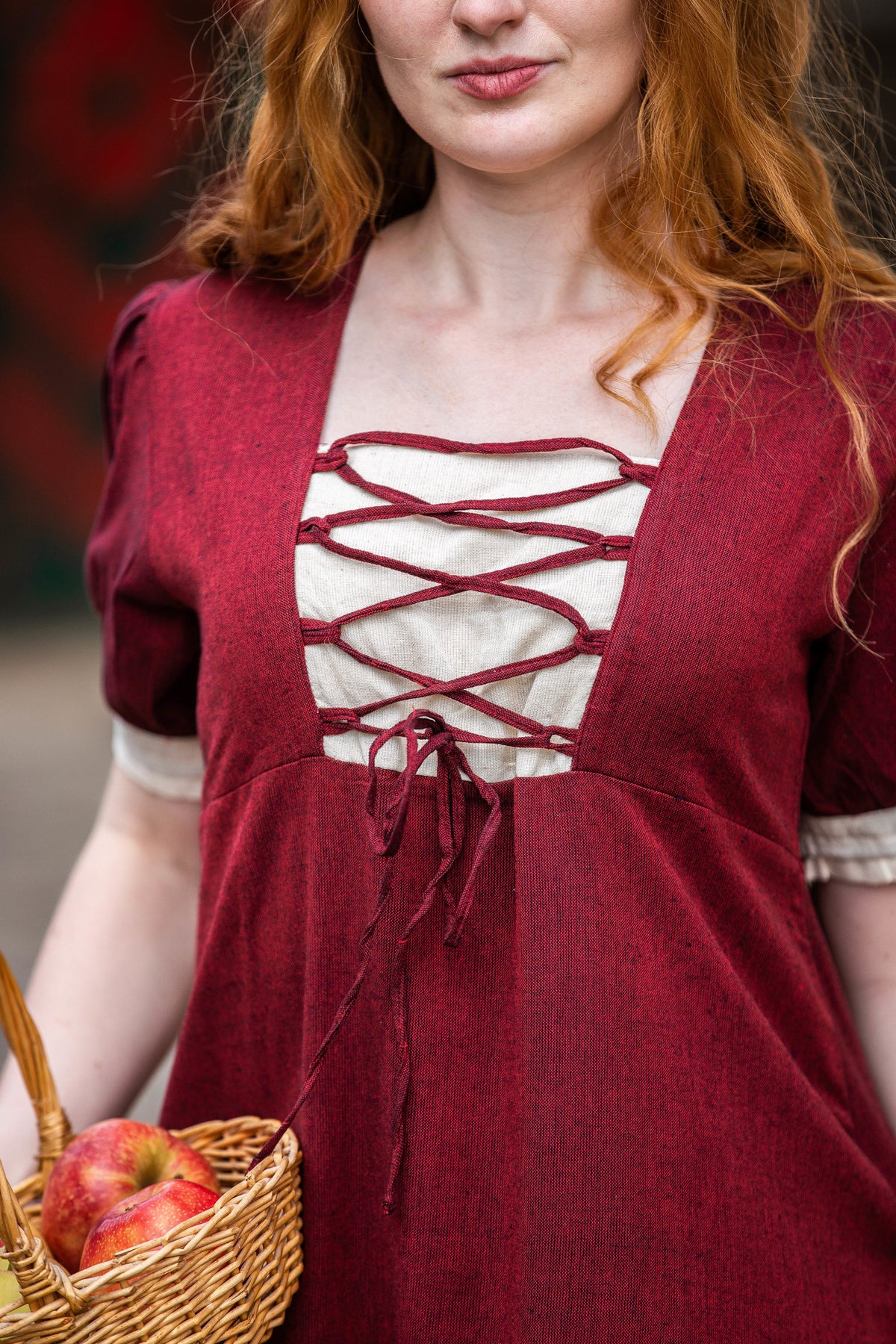 Renaissance summer dress Denise, red-natural