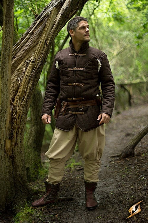 Medieval gambeson with straps, brown