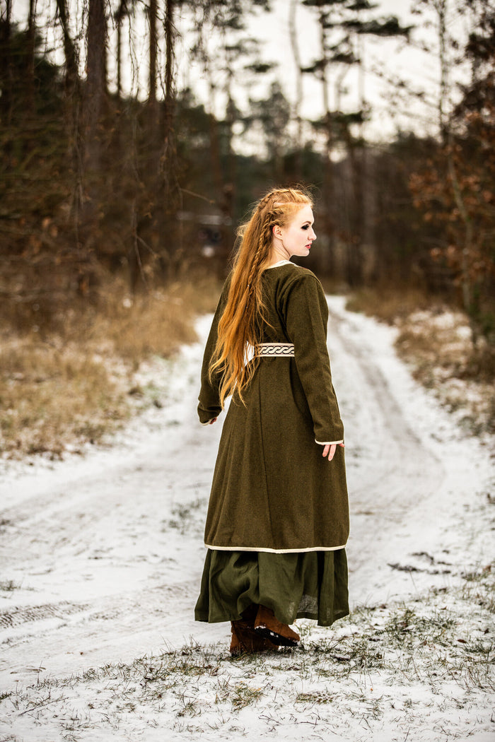 Viking kaftan Skadi, olive green, wool blend