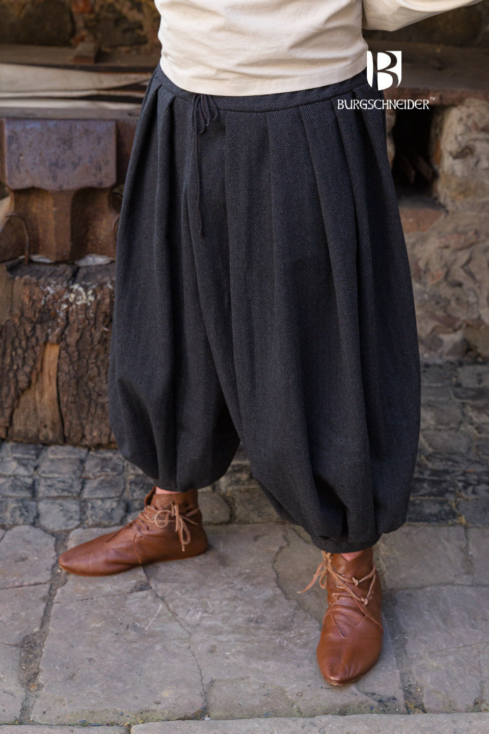 Rusvik Viking trousers Borys, herringbone pattern, black/grey, wool mix