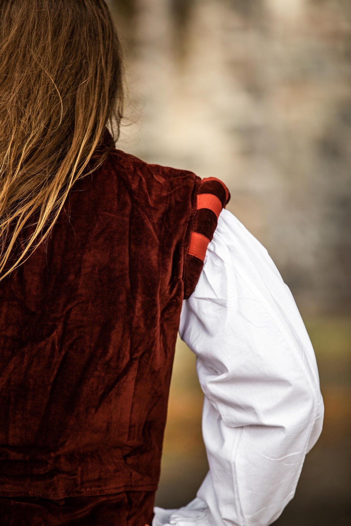 Velvet doublet with metal buttons, red