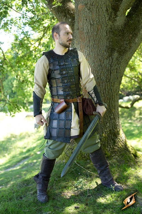 Leather brigandine long, black