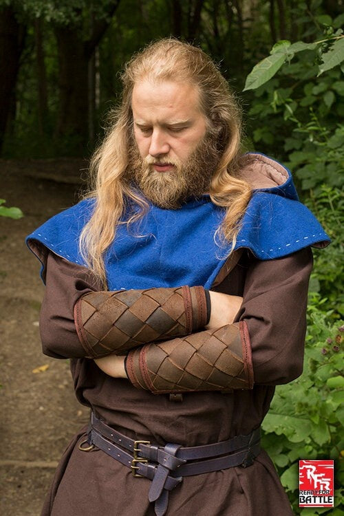 Leather Viking bracers, underarm guards, brown, pair