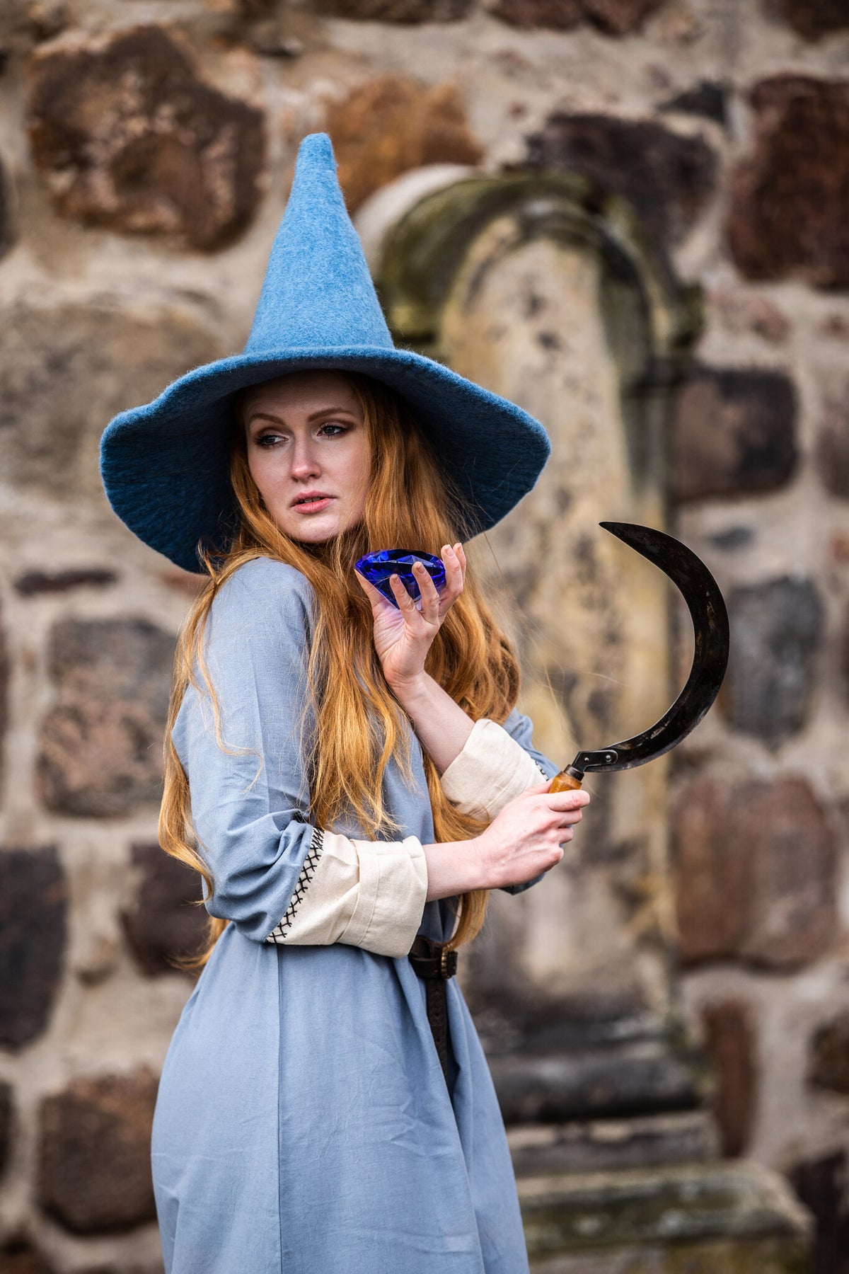 Witch hat, light blue, wool mix