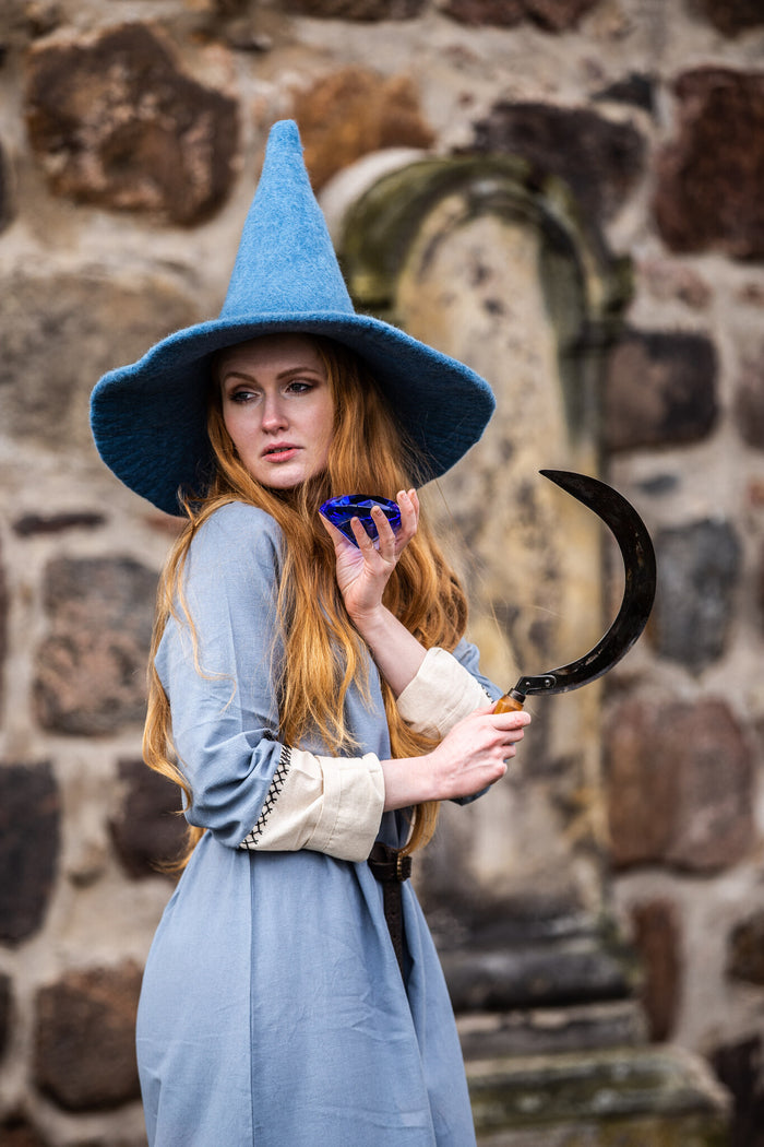 Witch hat, light blue, wool mix