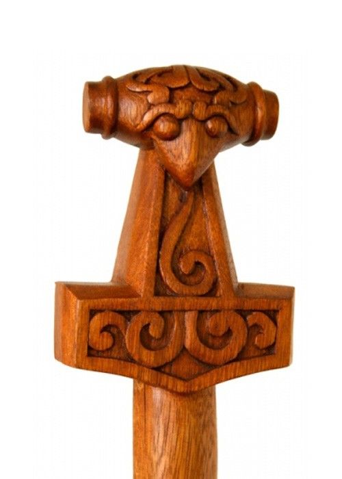 Wooden walking stick with Thor's hammer