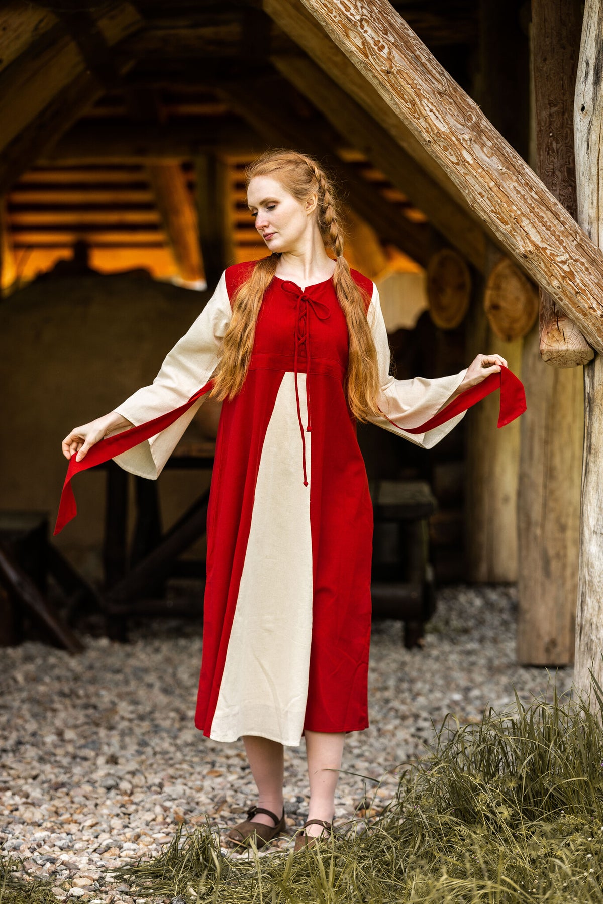 Dress Belle, red-cream